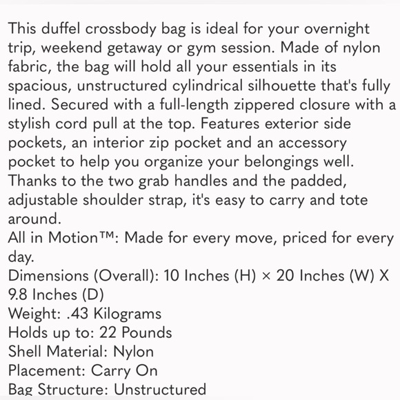 NWT All In Motion Gym Duffel Bag - Picture 4 of 5